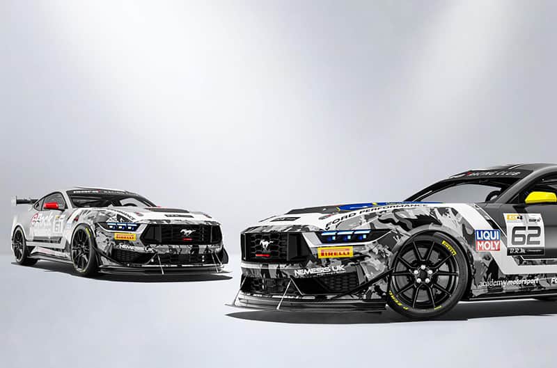 Two Mustangs with camo livery on white background
