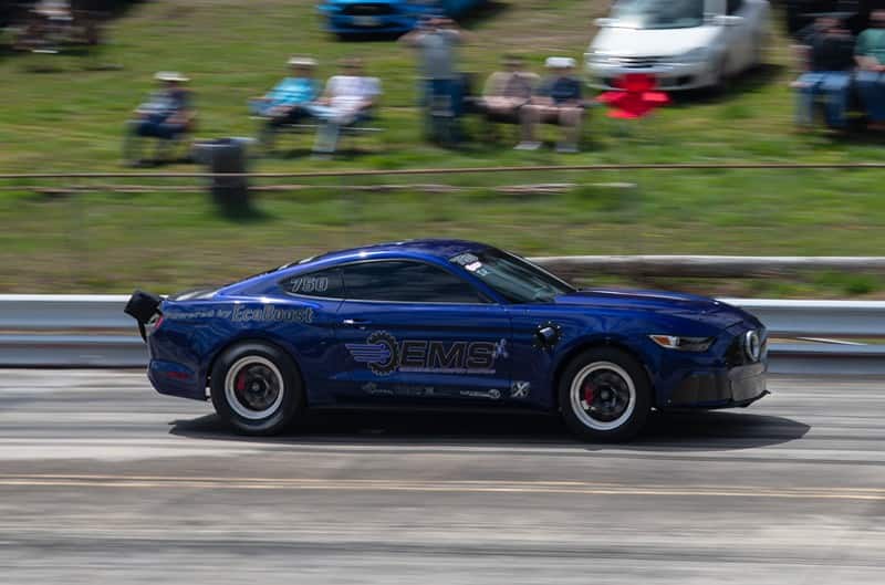 Blue 2016 Ecoboost Mustang on the Drag Strip