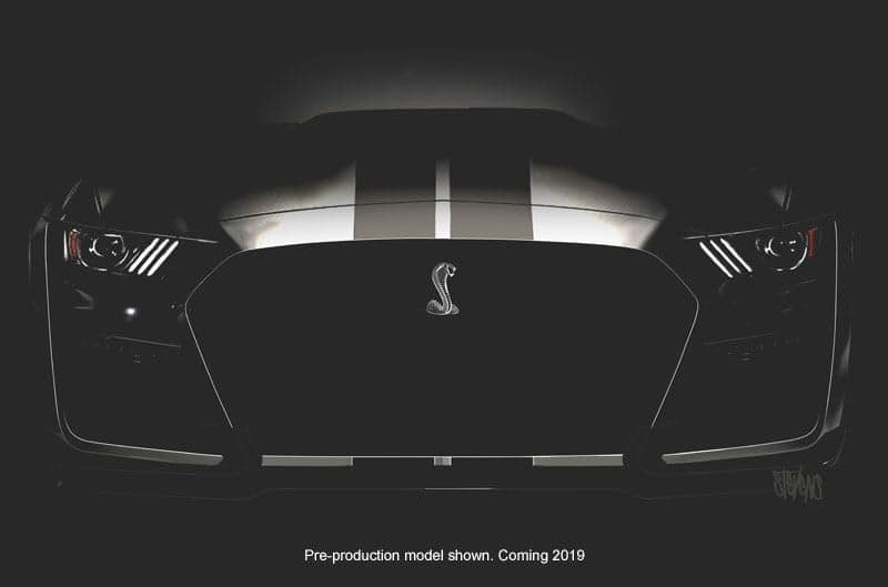 Close up front of black Shelby GT 500