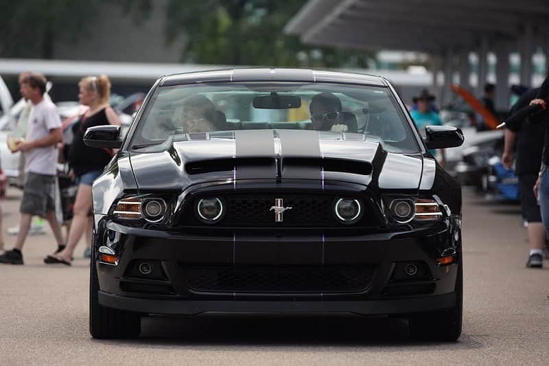 Front of black Mustang 