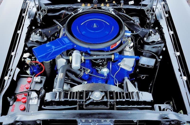 Close up of engine under the hood 