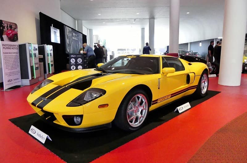 Front profile of yellow GT on display