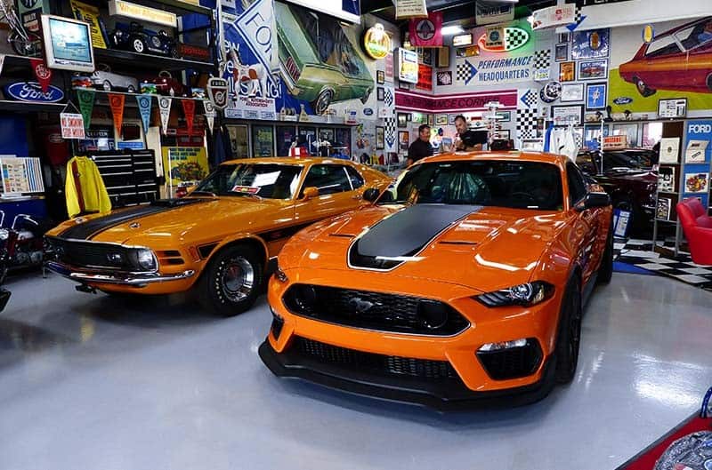 2022 Mach 1 Mustang and 1970 Twister Special in garage
