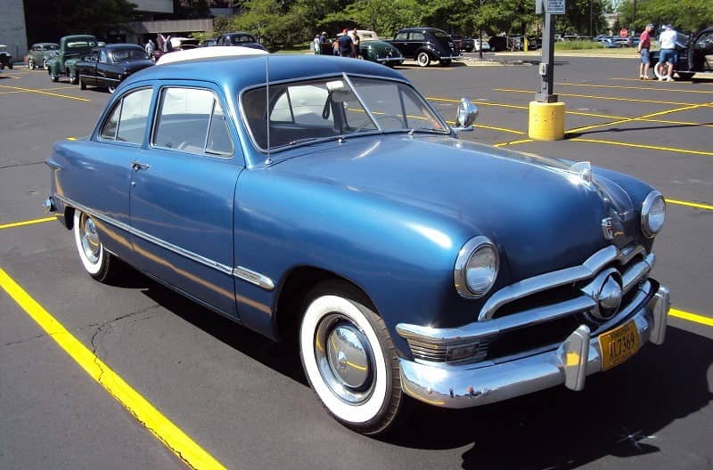 A classic blue vehicle on display at the Grand Nationals 