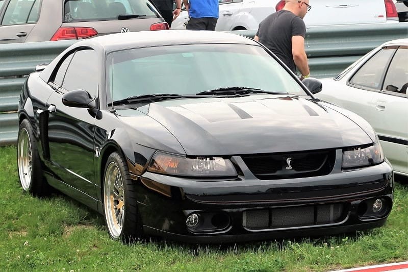 A black Shelby Mustang on display at the M1 Concourse 