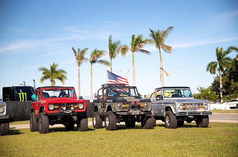 Three classic Ford Broncos on display at Homestead 