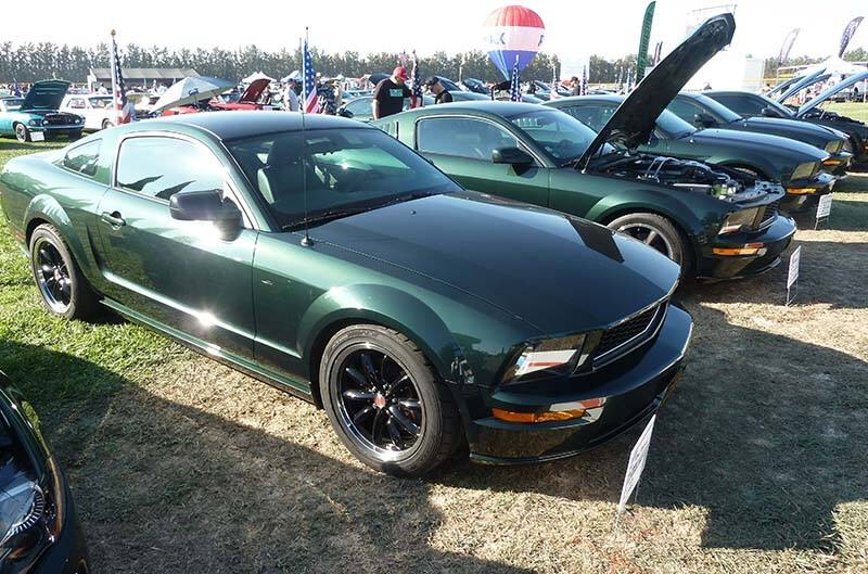 Ford Mustang Bullitts lined up at show