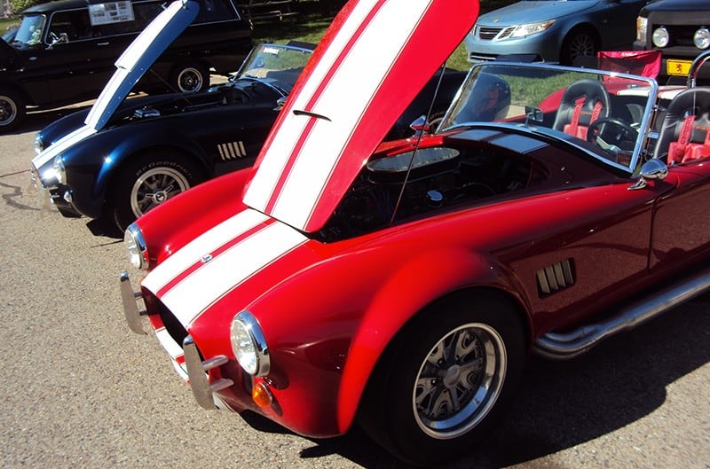 Red Shelby Cobra with white stripes
