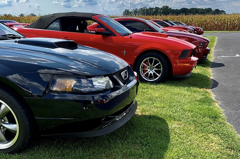 Mustangs parked at Halderman Barn