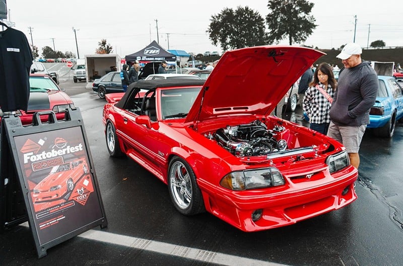 Red Mustang Foxbody Convertible on display