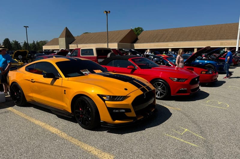 mustangs parked in the lot