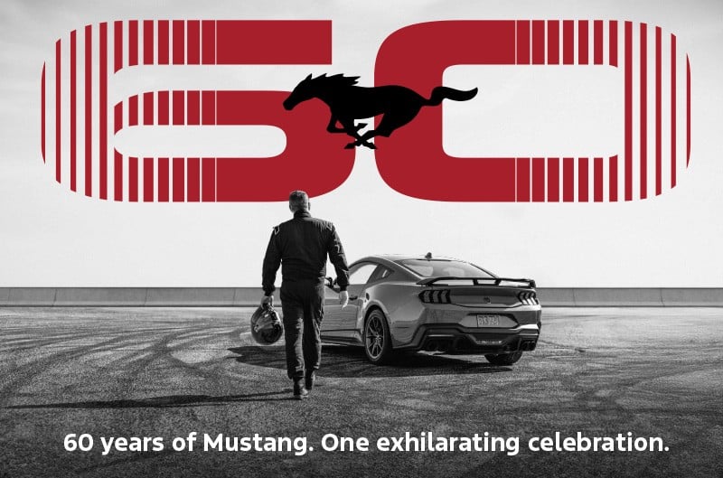 Mustang in black and white with large 60 logo